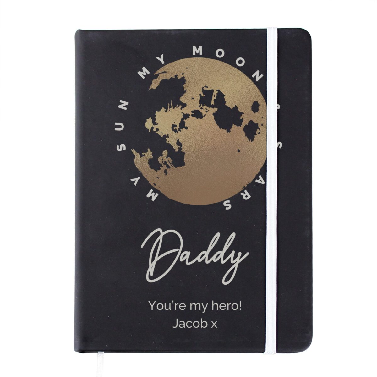 Personalised Moon & Stars Black Hardback Notebook: 7 - Notebooks By Gift Moments