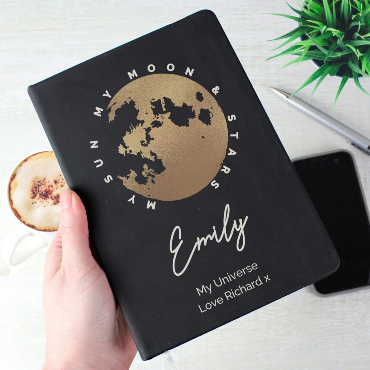 Personalised Moon & Stars Black Hardback Notebook: 3 - Notebooks By Gift Moments
