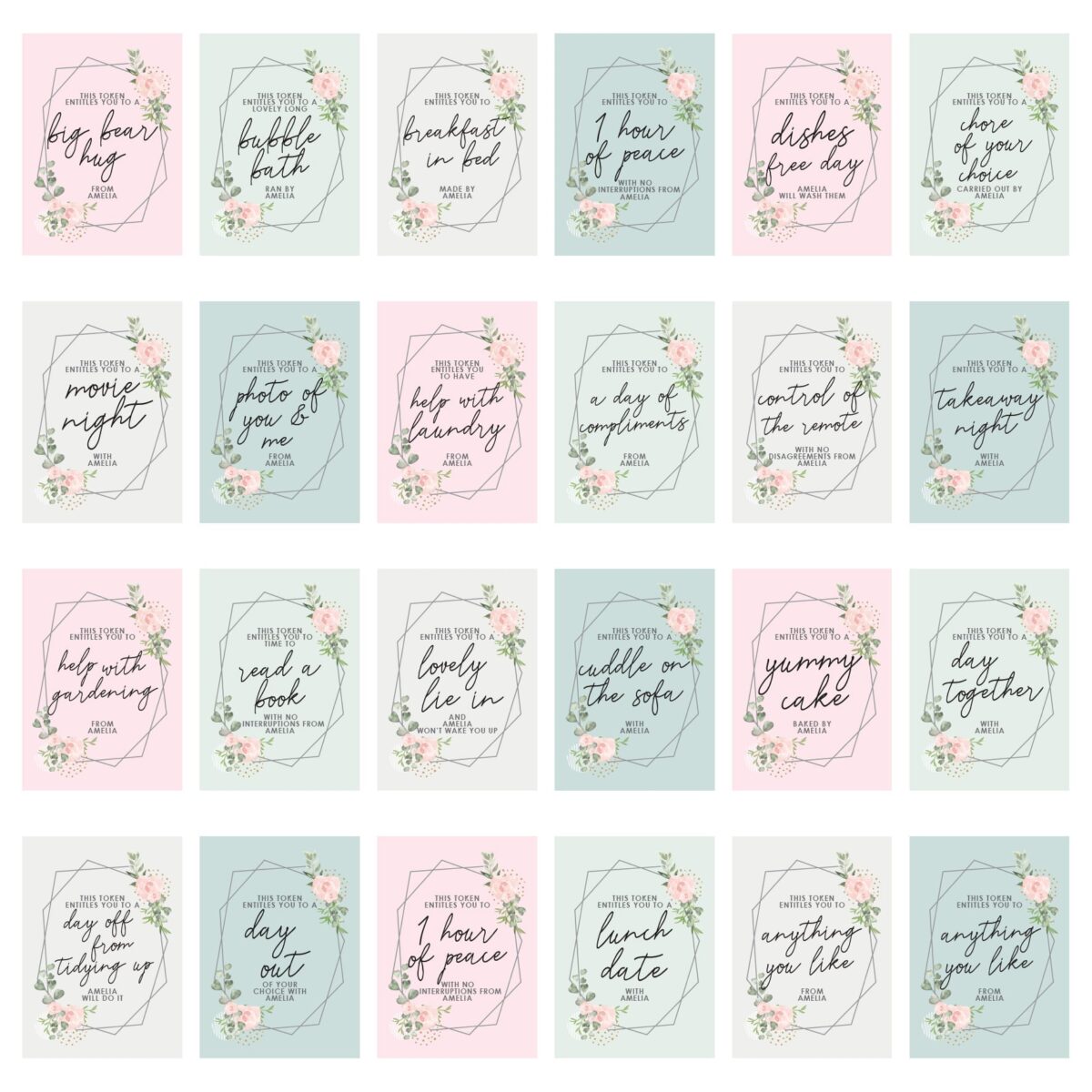 Personalised mothers day voucher cards