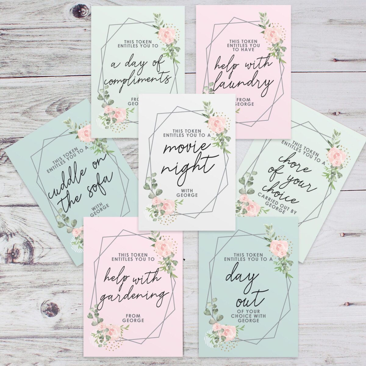 Personalised mothers day voucher cards