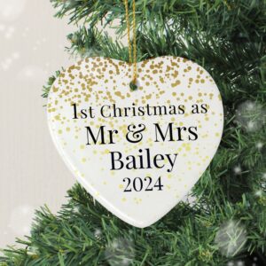 Personalised Mr and Mrs 1st Christmas Ceramic Heart Decoration: 2 - Christmas Decorations By Gift Moments