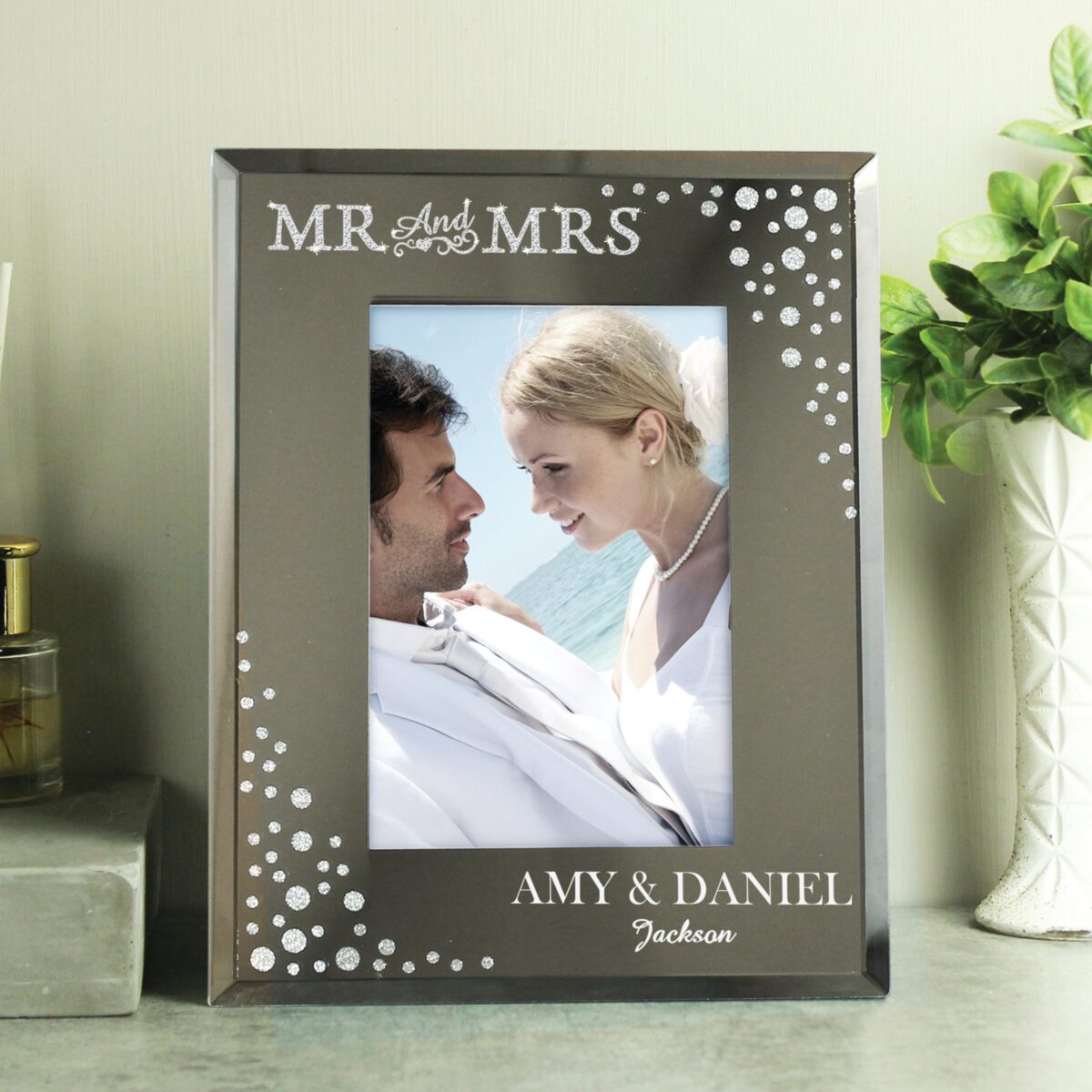 Personalised Mr and Mrs 6x4 Diamante Glass Photo Frame: 4 - Photo Frames By Gift Moments