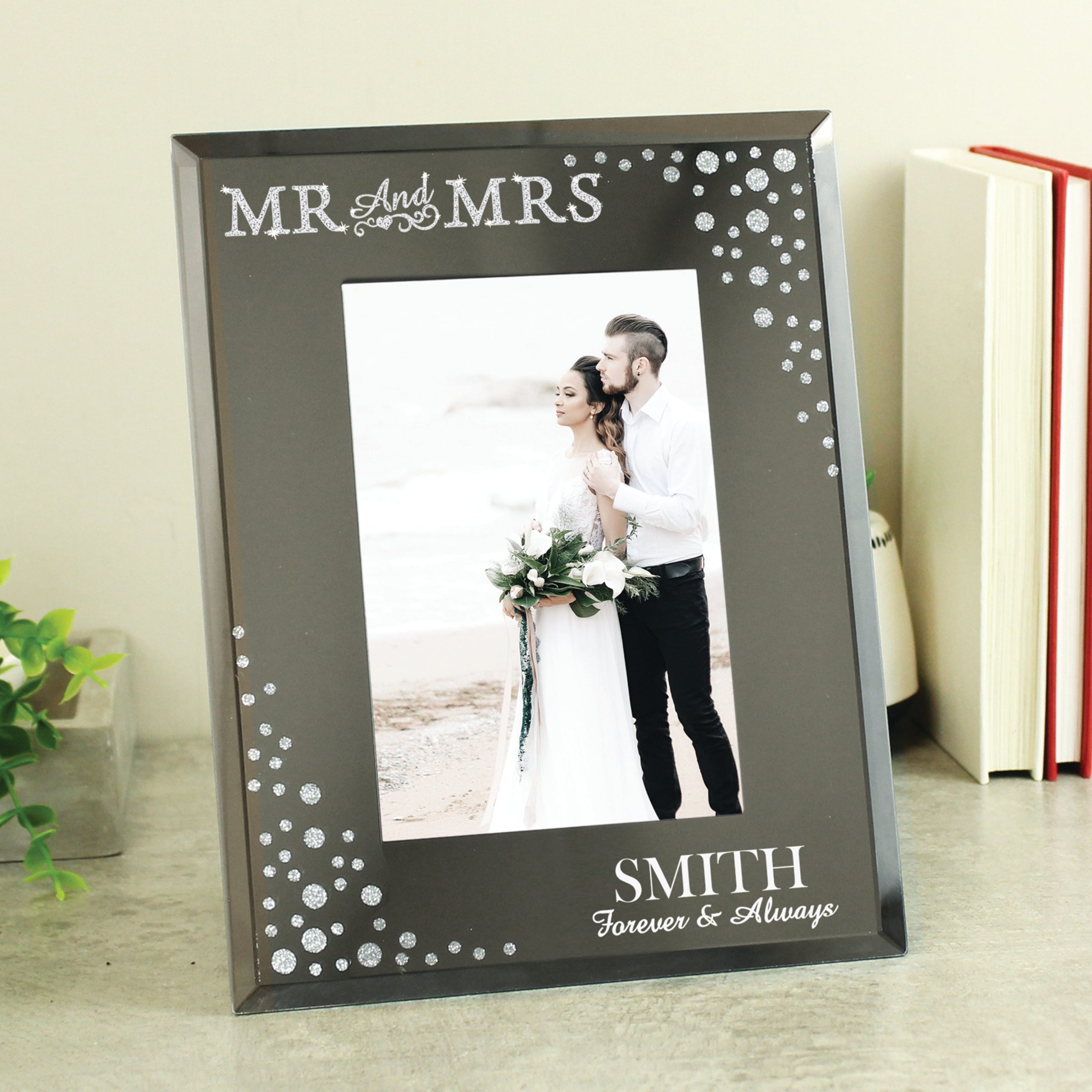 Personalised Mr and Mrs 6x4 Diamante Glass Photo Frame: 1 - Photo Frames By Gift Moments