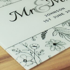 Personalised Mr & Mrs Botanical Glass Chopping Board/Worktop Saver: 5 - Chopping Boards By Gift Moments