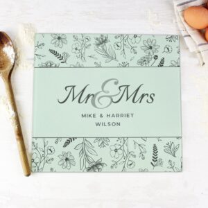 Personalised Mr & Mrs Botanical Glass Chopping Board/Worktop Saver: 3 - Chopping Boards By Gift Moments