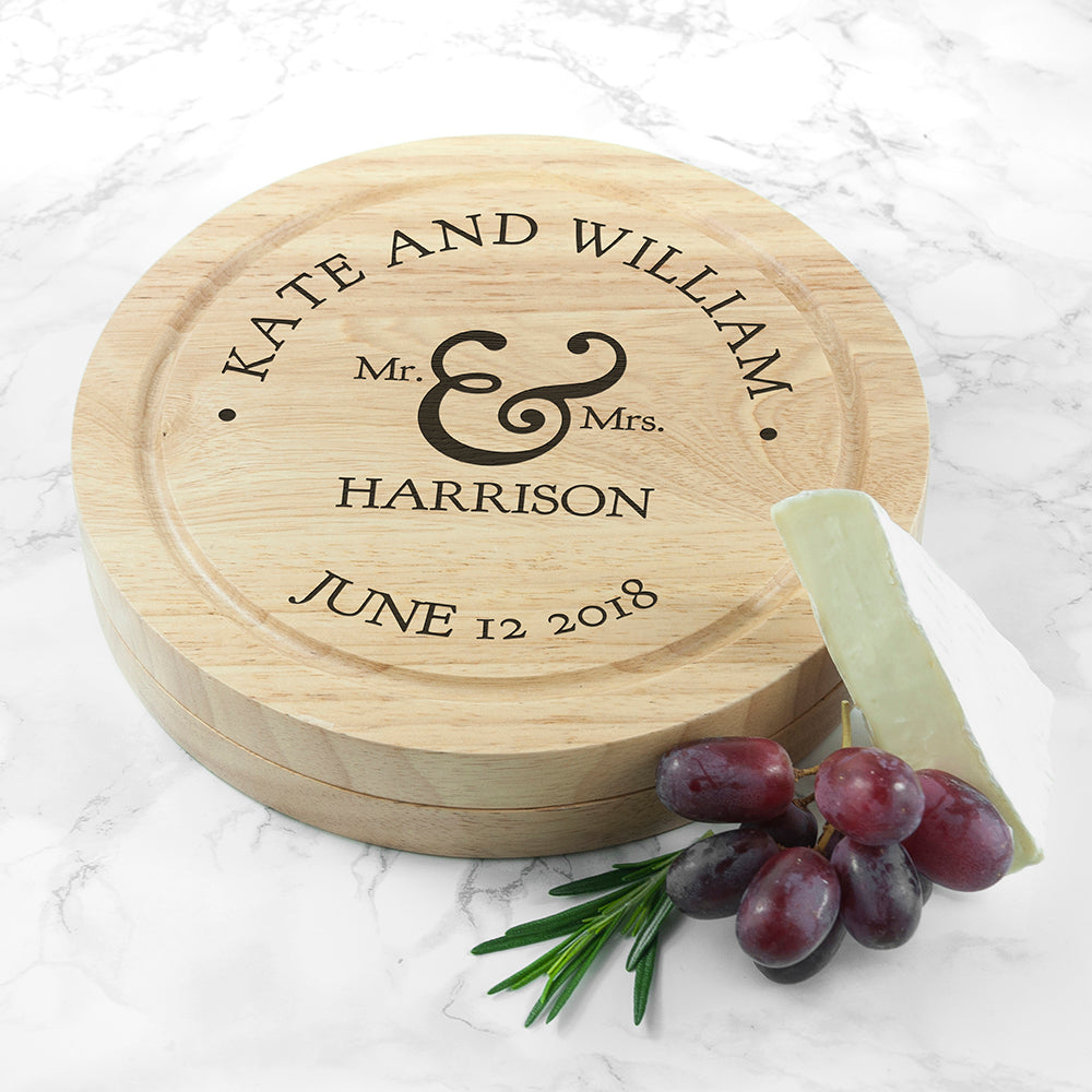 Personalised Mr & Mrs Classic Cheese Board Set: 6 - Cheese Boards By Gift Moments