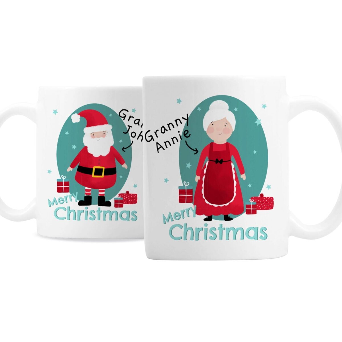 Personalised mr mrs claus mug set