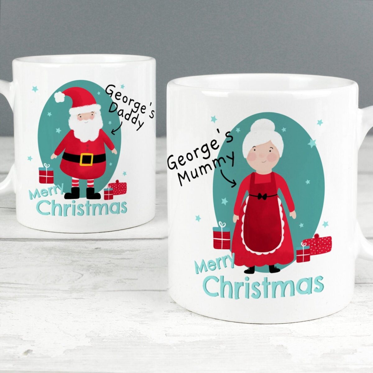 Personalised mr mrs claus mug set