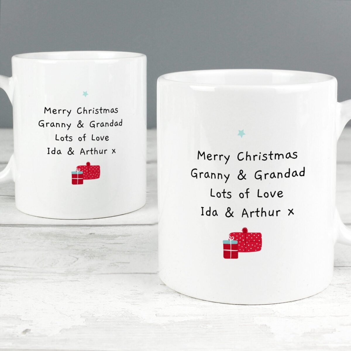 Personalised mr mrs claus mug set