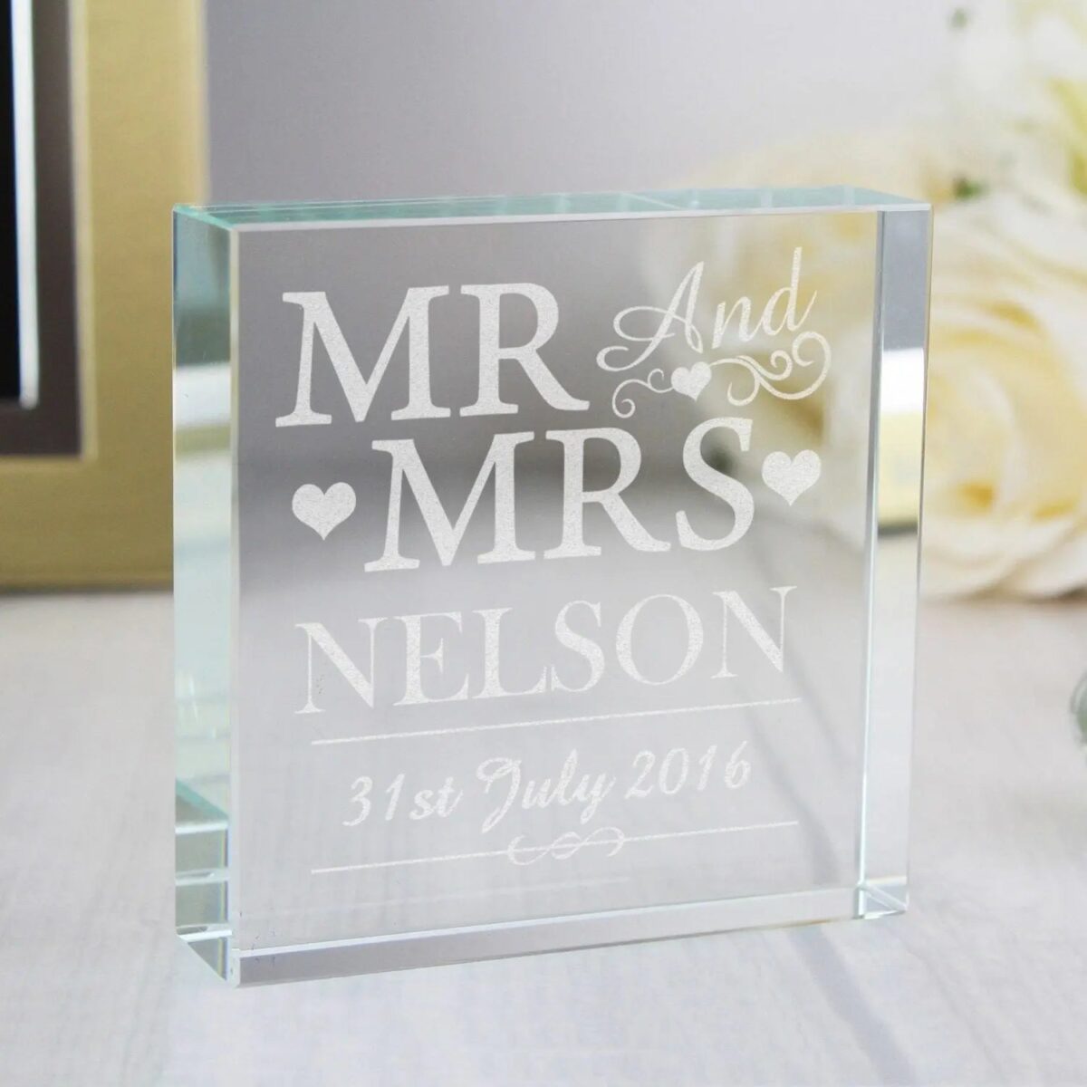 Personalised Mr & Mrs Crystal Token: 1 - Crystal Tokens By Gift Moments