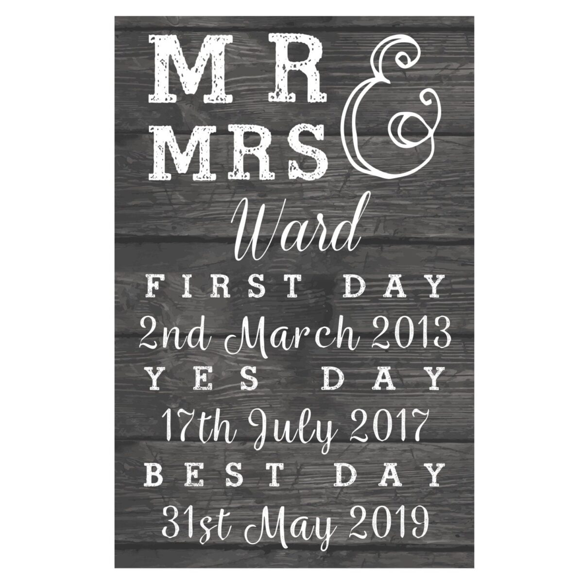 Personalised mr mrs first day yes best metal sign
