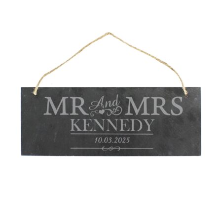 Personalised mr mrs hanging slate plaque