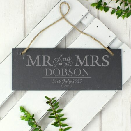 Personalised mr mrs hanging slate plaque