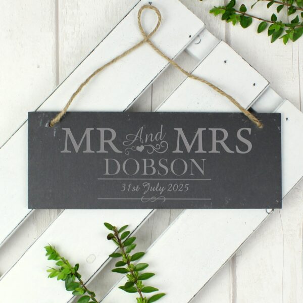 Personalised Mr & Mrs Hanging Slate Plaque: 1 - Signs & Plaques By Gift Moments