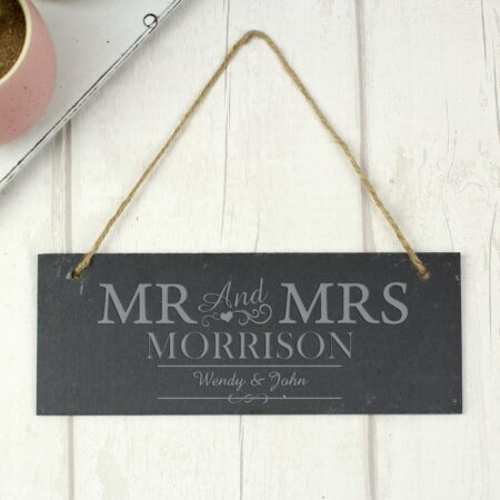 Personalised mr mrs hanging slate plaque