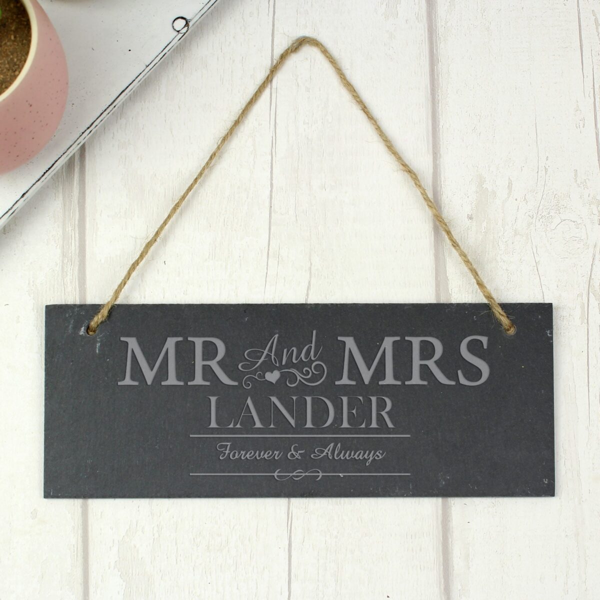 Personalised mr mrs hanging slate plaque