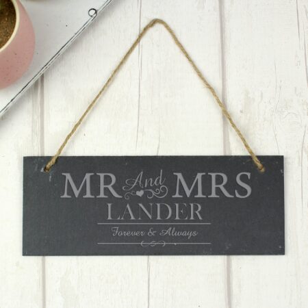 Personalised mr mrs hanging slate plaque