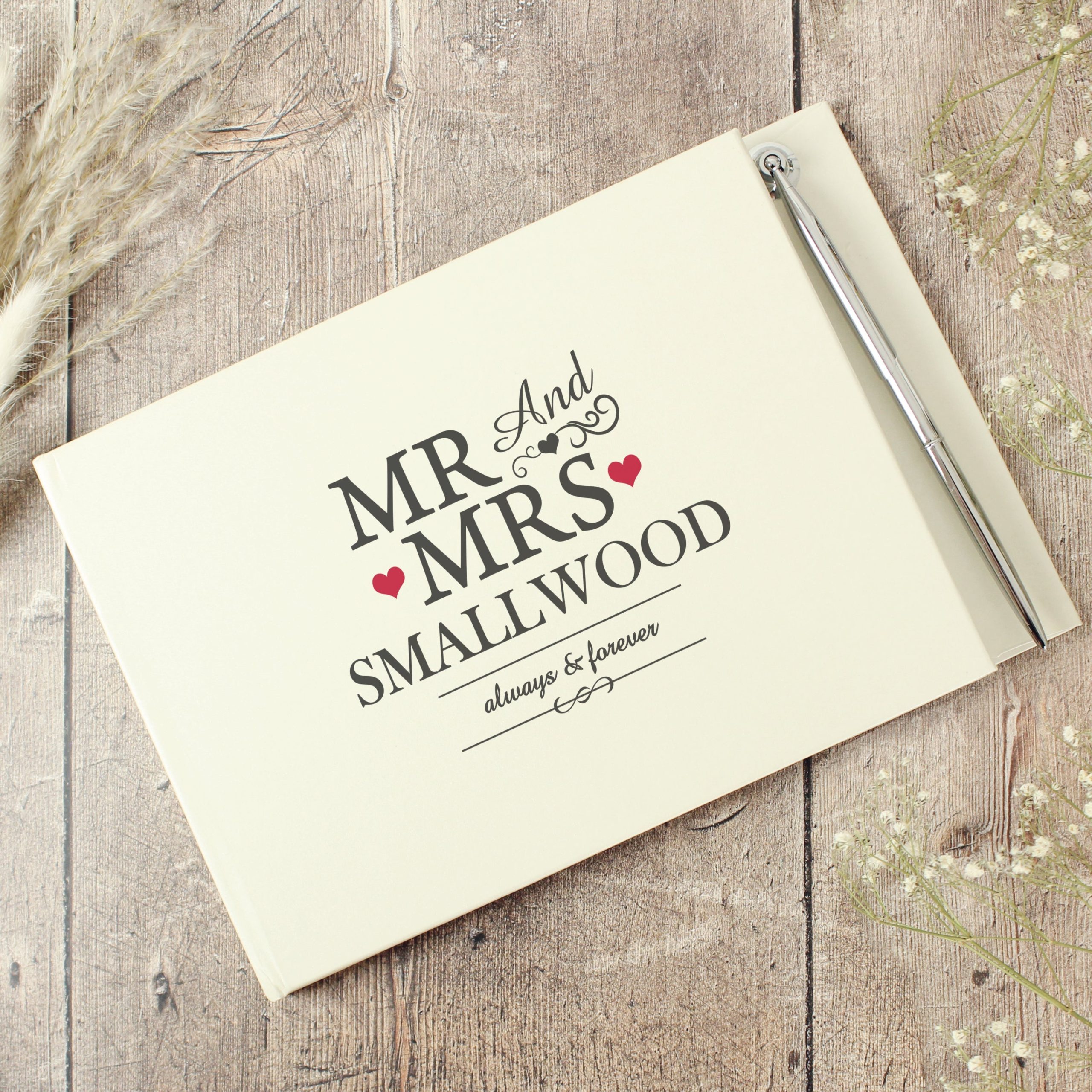 Personalised Mr & Mrs Hardback Guest Book & Pen: 1 - Guest Books By Gift Moments