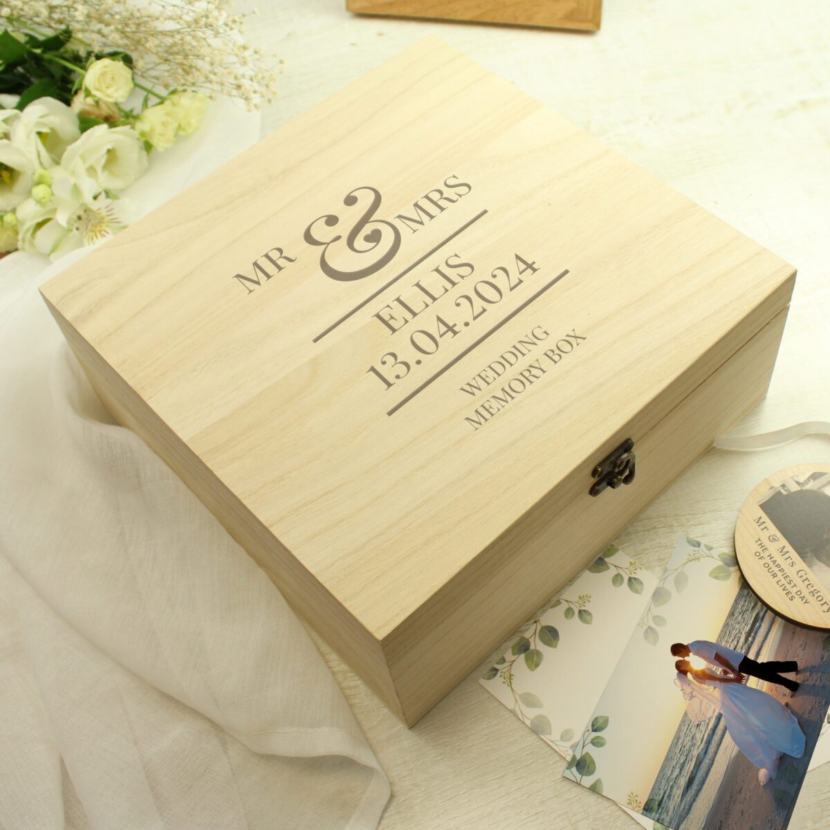 Personalised Mr & Mrs Large Wooden Keepsake Box: 2 - Keepsake Boxes By Gift Moments