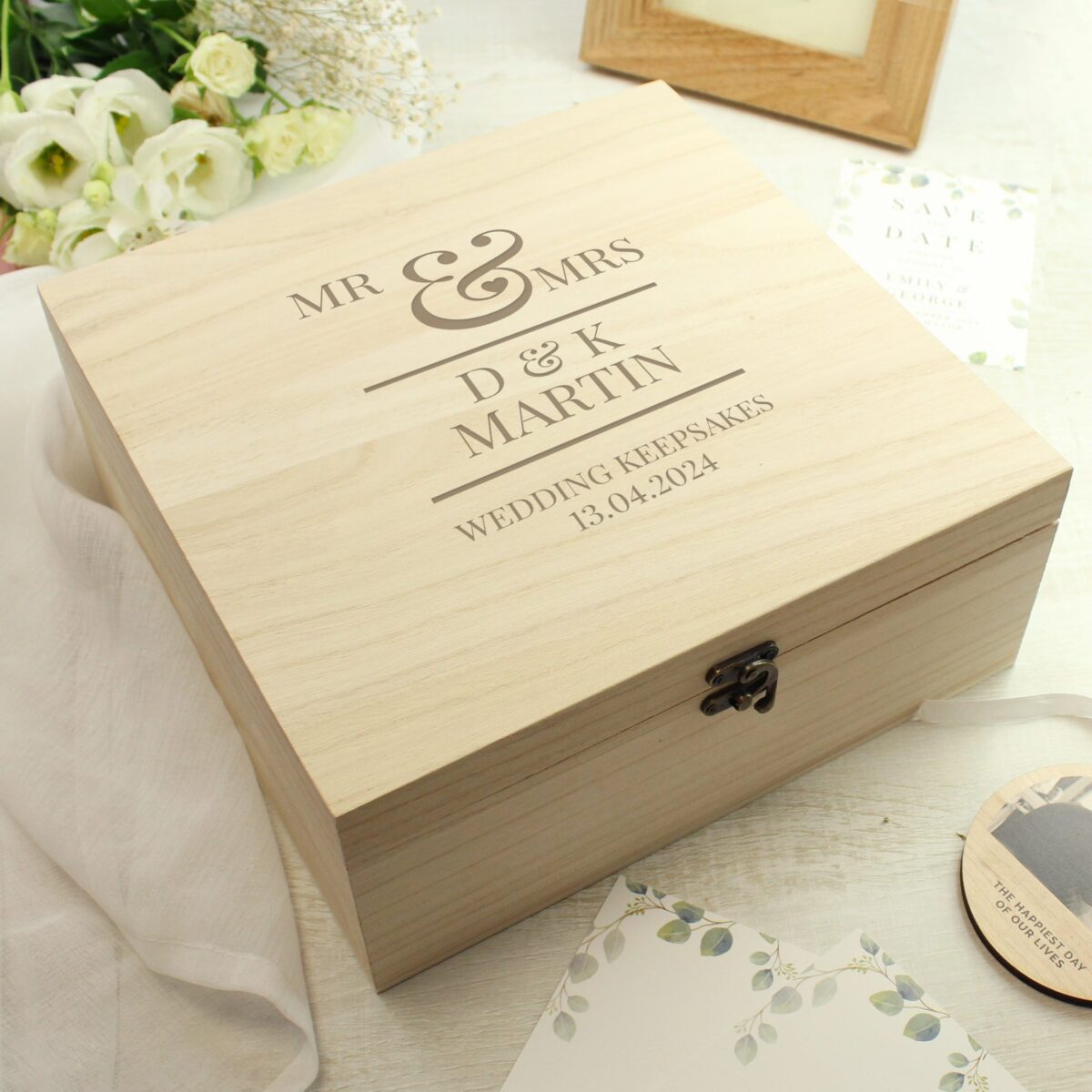 Personalised Mr & Mrs Large Wooden Keepsake Box: 4 - Keepsake Boxes By Gift Moments