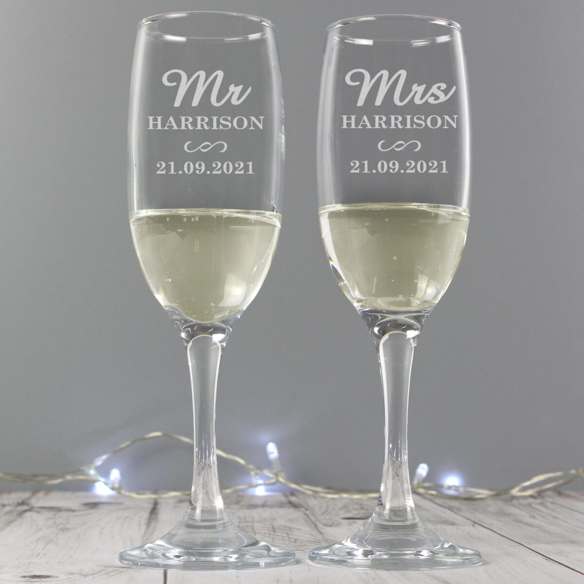 Personalised Mr & Mrs Pair of Flutes: 1 - Champagne Flutes By Gift Moments