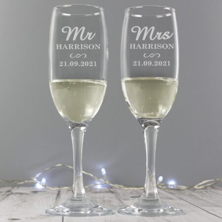 Personalised Mr & Mrs Pair of Flutes: 1 - Champagne Flutes By Gift Moments