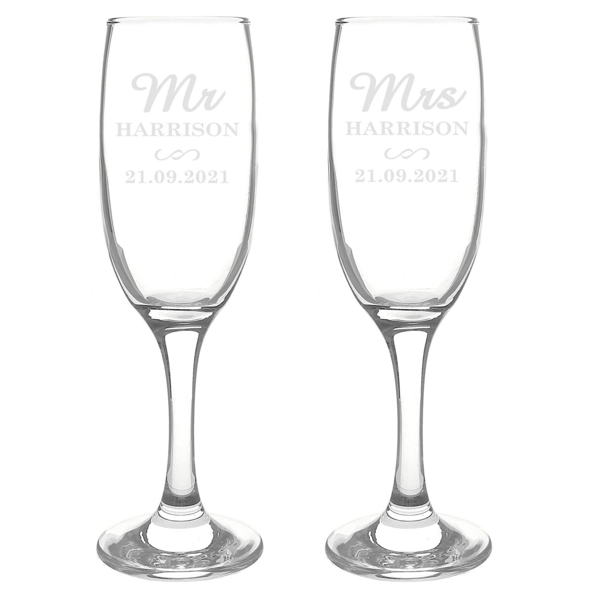 Personalised Mr & Mrs Pair of Flutes: 2 - Champagne Flutes By Gift Moments