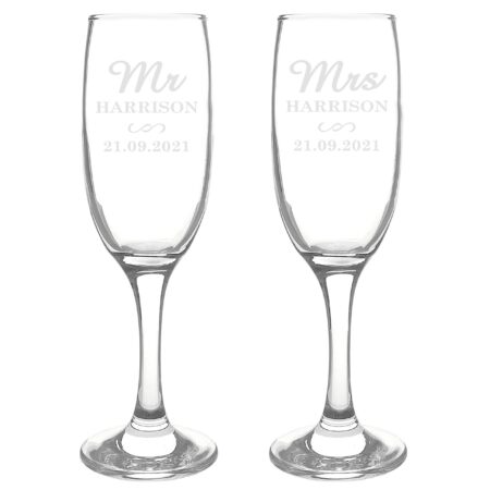 Personalised Mr & Mrs Pair of Flutes: 2 - Champagne Flutes By Gift Moments
