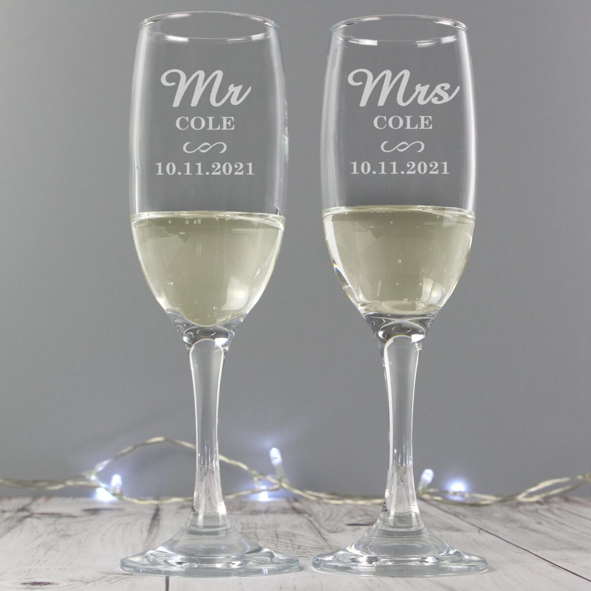 Personalised Mr & Mrs Pair of Flutes: 3 - Champagne Flutes By Gift Moments