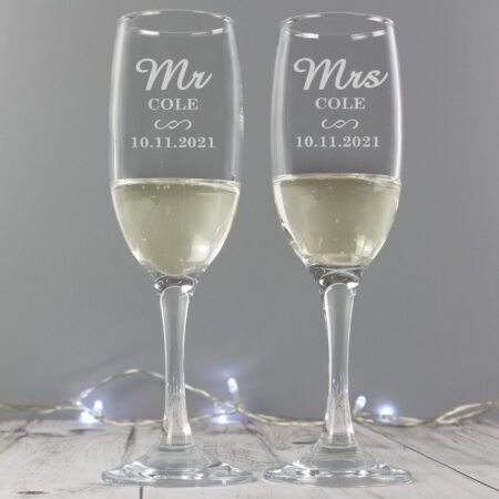 Personalised Mr & Mrs Pair of Flutes: 3 - Champagne Flutes By Gift Moments