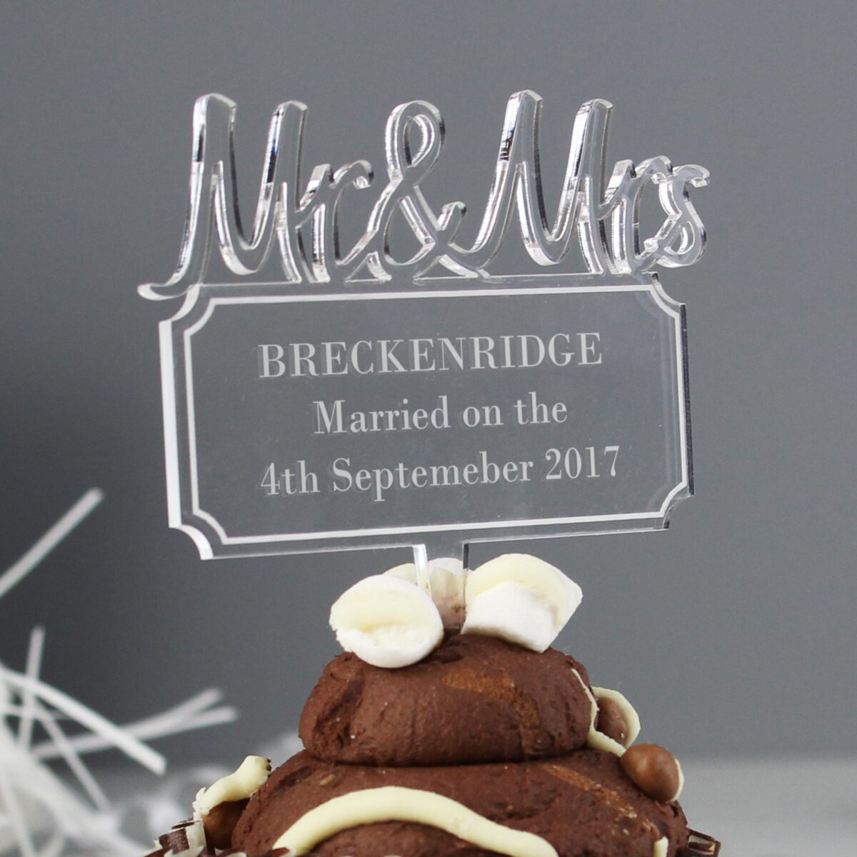 Personalised Mr & Mrs Plaque Acrylic Cake Topper: 5 - Keepsakes By Gift Moments