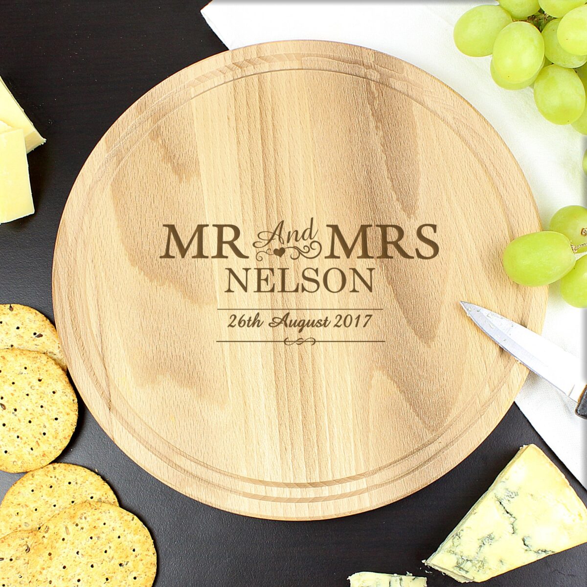 Personalised Mr & Mrs Round Chopping Board: 1 - Chopping Boards By Gift Moments