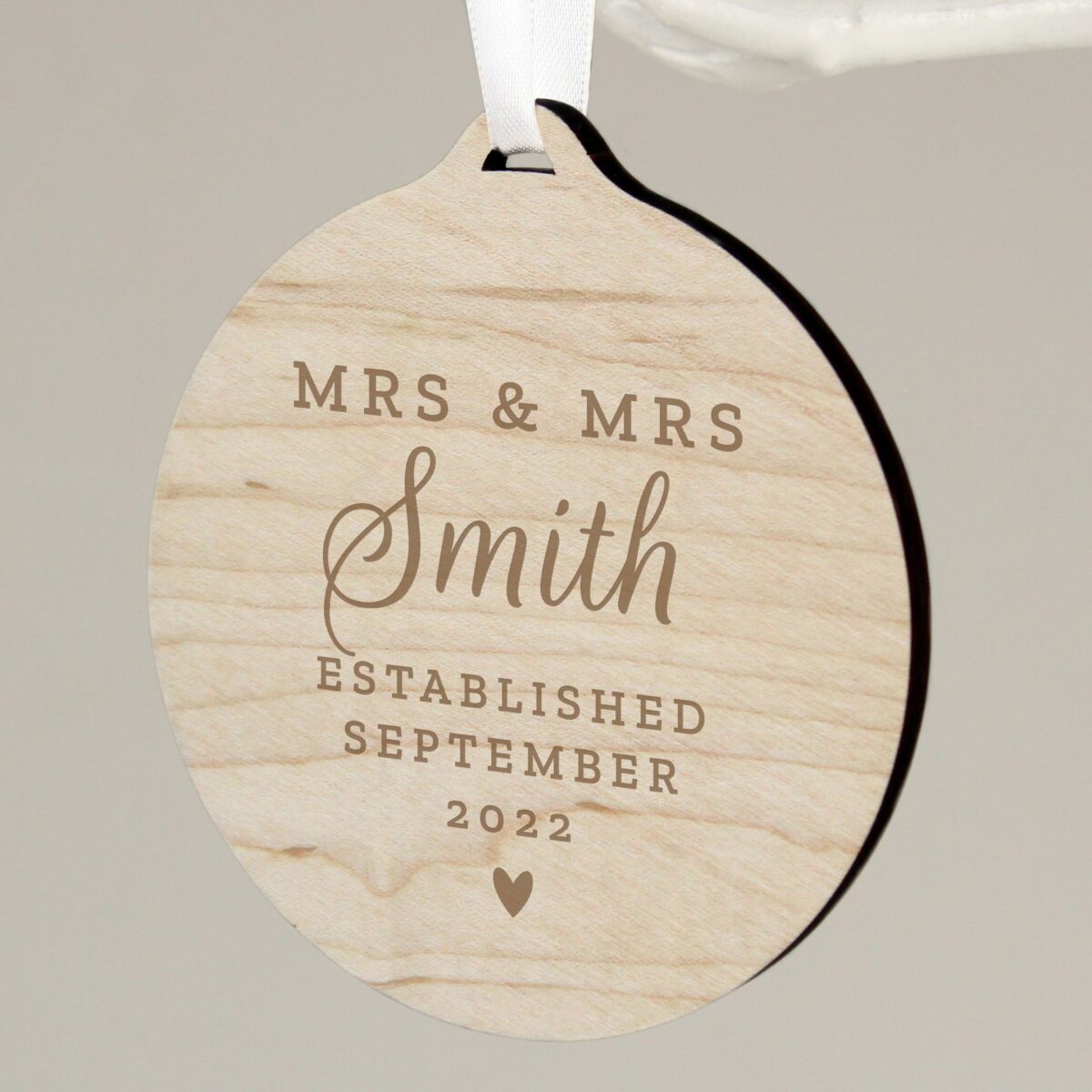 Personalised Mr & Mrs Round Wooden Decoration: 2 - Decorations By Gift Moments