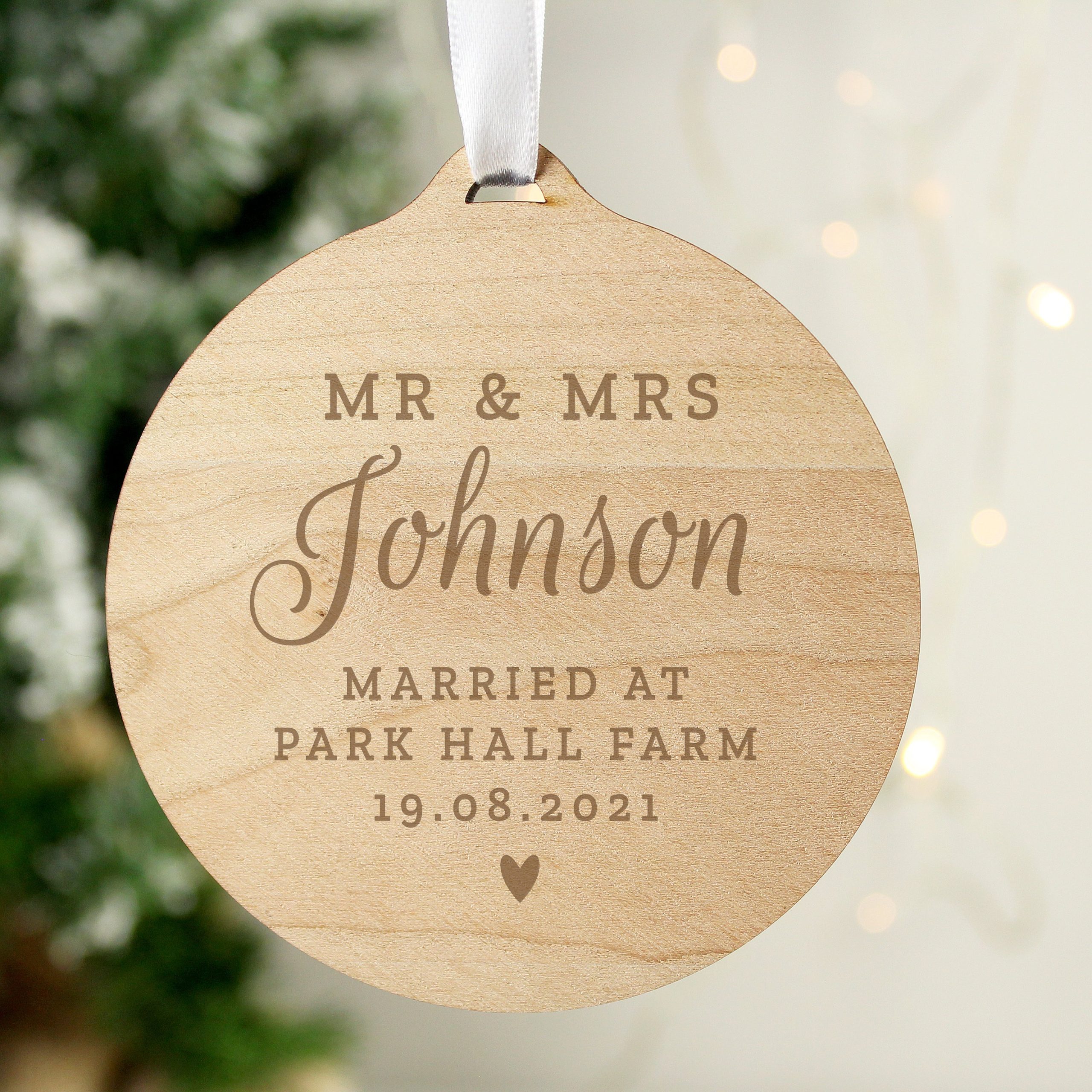 Personalised Mr & Mrs Round Wooden Decoration: 1 - Decorations By Gift Moments