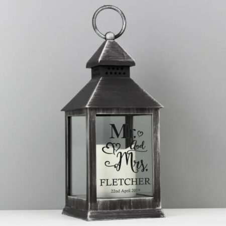 Personalised Mr and Mrs Rustic Black Lantern: 3 - LED Lighting By Gift Moments