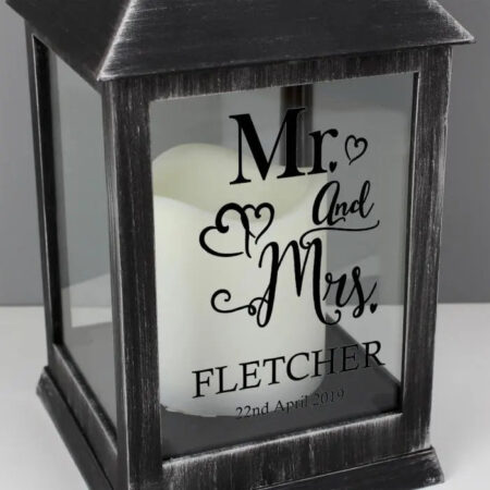 Personalised Mr and Mrs Rustic Black Lantern: 2 - LED Lighting By Gift Moments