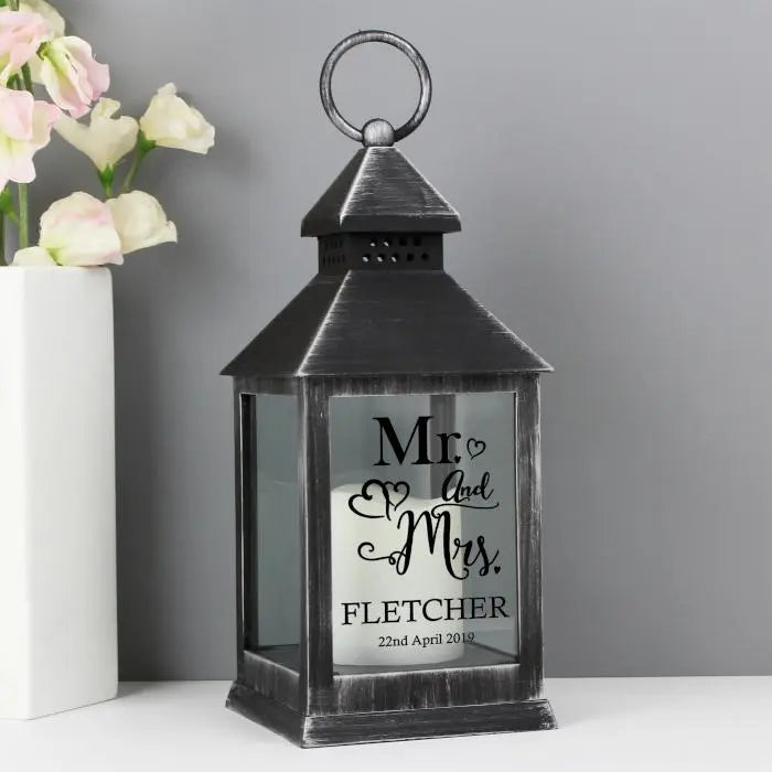Personalised Mr and Mrs Rustic Black Lantern: 1 - LED Lighting By Gift Moments