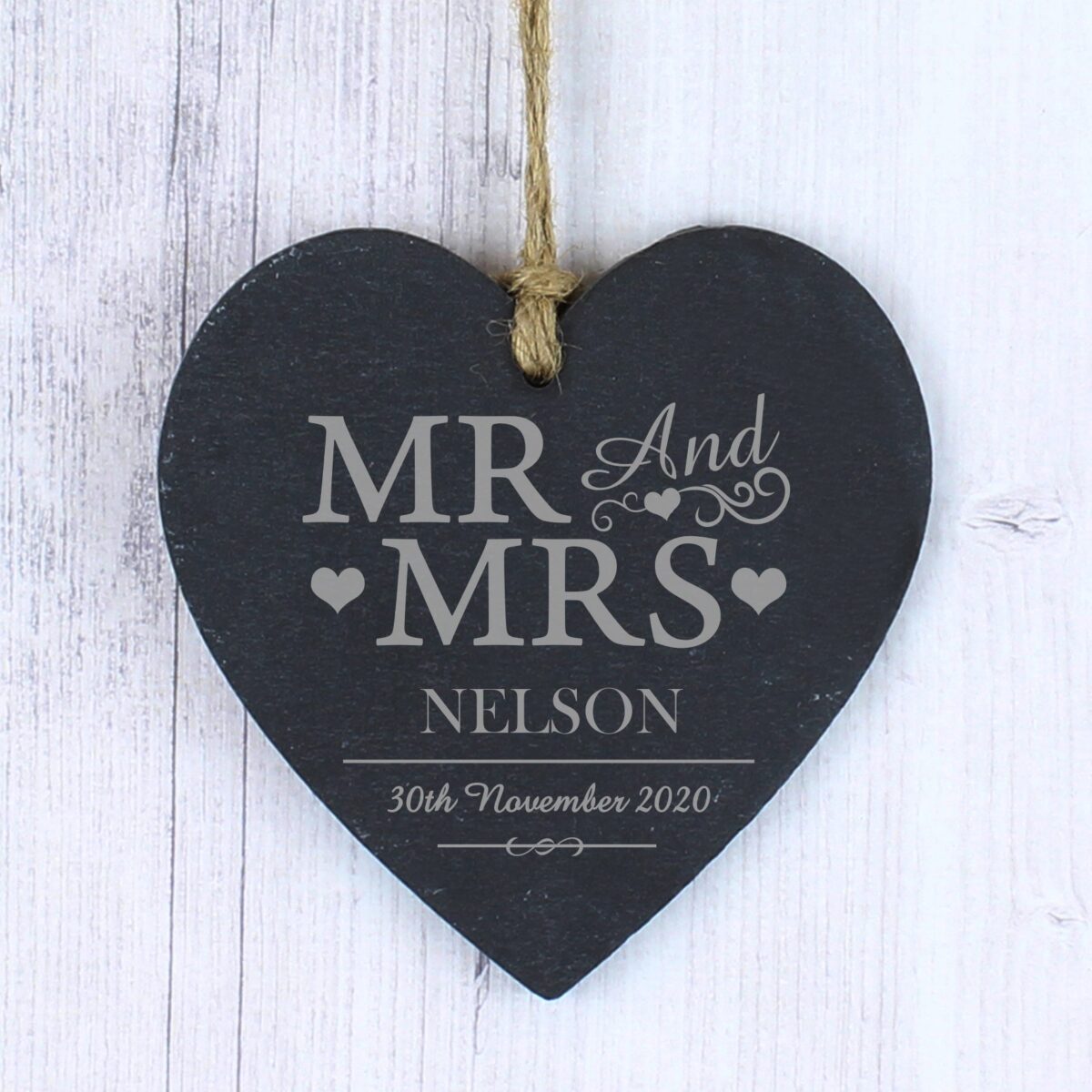 Personalised Mr & Mrs Slate Heart Decoration: 1 - Decorations By Gift Moments