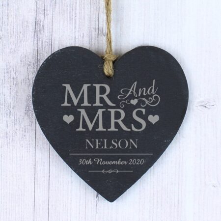 Personalised Mr & Mrs Slate Heart Decoration: 1 - Decorations By Gift Moments