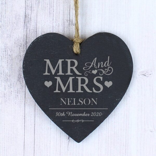 Personalised Mr & Mrs Slate Heart Decoration: 1 - Decorations By Gift Moments