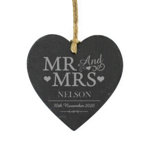 Personalised Mr & Mrs Slate Heart Decoration: 2 - Decorations By Gift Moments