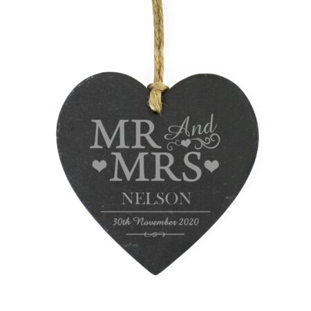 Personalised Mr & Mrs Slate Heart Decoration: 2 - Decorations By Gift Moments