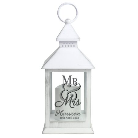 Personalised Mr & Mrs White Lantern: 4 - LED Lighting By Gift Moments