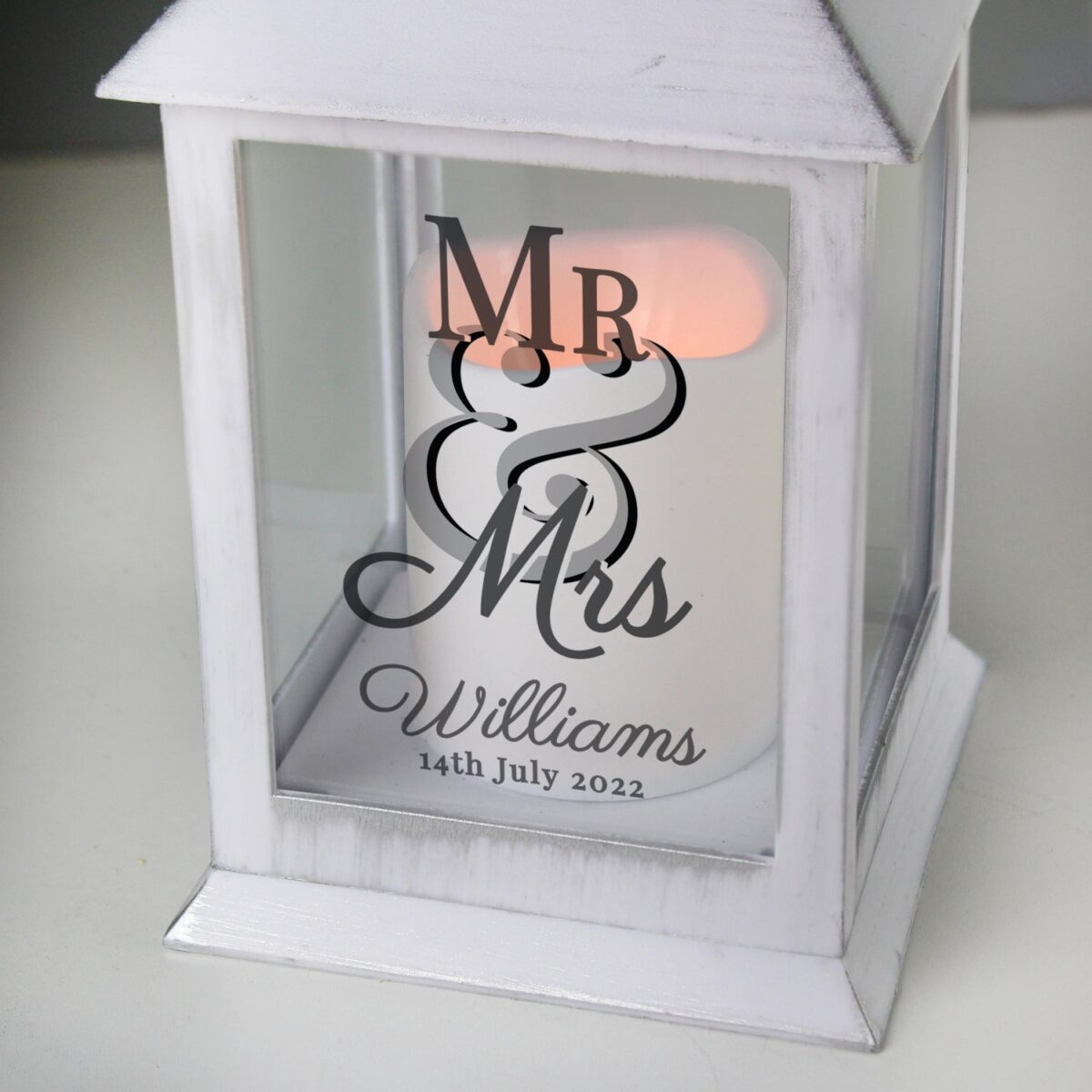 Personalised Mr & Mrs White Lantern: 3 - LED Lighting By Gift Moments