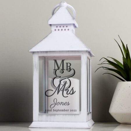 Personalised Mr & Mrs White Lantern: 1 - LED Lighting By Gift Moments