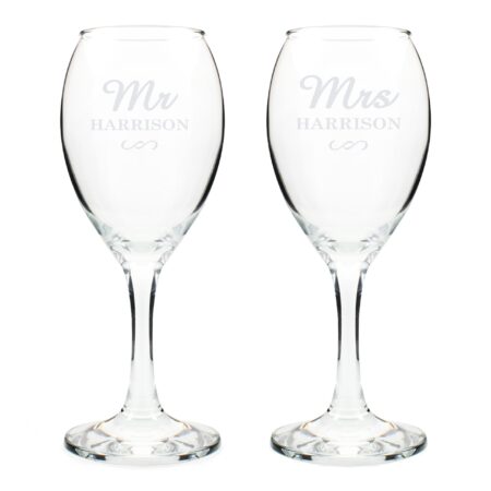 Personalised Mr & Mrs Wine Glass Set: 4 - Wine Glasses By Gift Moments