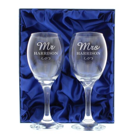 Personalised Mr & Mrs Wine Glass Set: 6 - Wine Glasses By Gift Moments