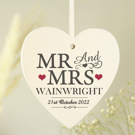 Personalised Mr & Mrs Wooden Heart Decoration: 2 - Decorations By Gift Moments