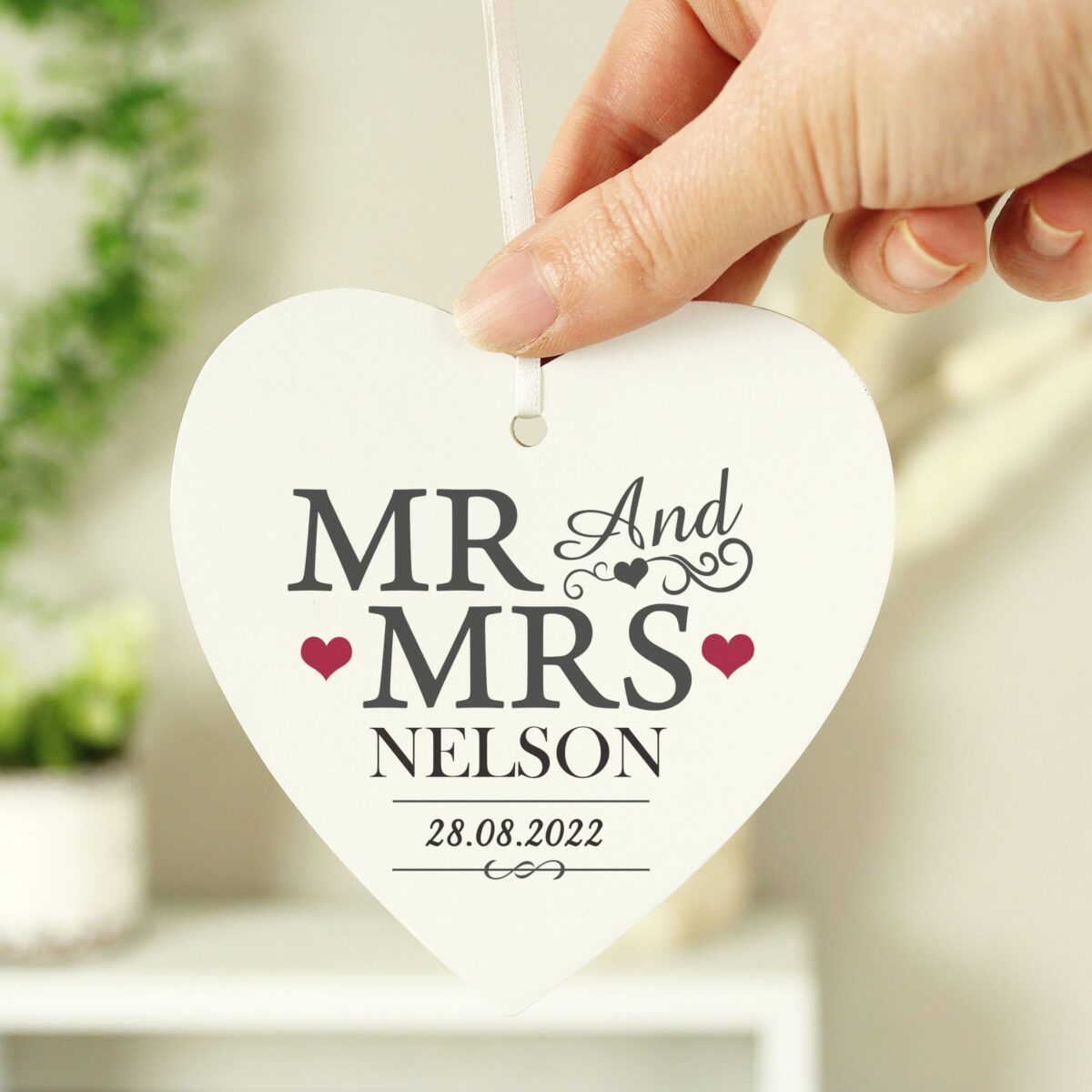 Personalised Mr & Mrs Wooden Heart Decoration: 1 - Decorations By Gift Moments
