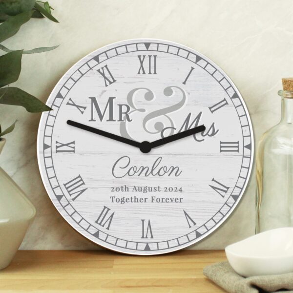 Personalised Mr & Mrs Wooden Wall Clock: 1 - Clocks By Gift Moments